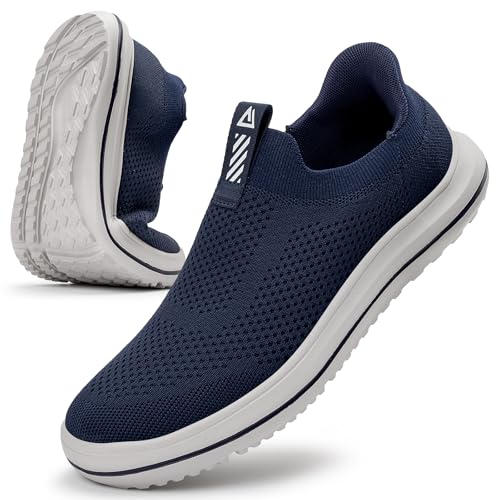 MrToNo Slip On Sneaker Herren Ohne Schnürsenkel Schuhe Hand-Free Laufschuhe Leichtgewichts Atmungsaktiv Outdoor Sportschuhe Freizeit Straßenlaufschuhe Dunkelblau-SHENLAN-41 von MrToNo