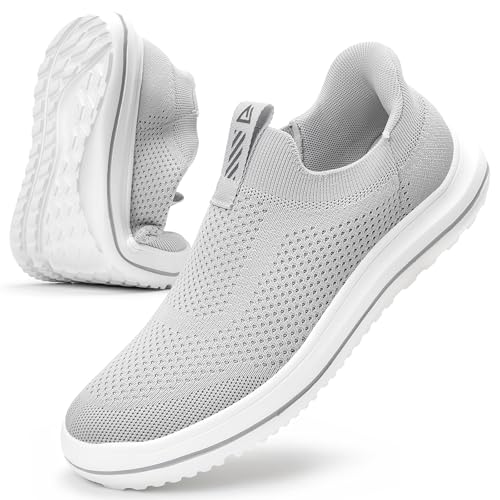 MrToNo Slip On Sneaker Herren Ohne Schnürsenkel Schuhe Hand-Free Laufschuhe Leichtgewichts Atmungsaktiv Outdoor Sportschuhe Freizeit Straßenlaufschuhe Hellgrau-QIANHUI-42 von MrToNo