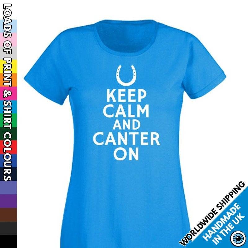 Damen Halten Ruhig Und Canter Auf T Shirt Lustige Pferd Liebhaber Tshirt Handgemachte Reiter T-Shirt Geschenk Mädchen von MrTsShirts