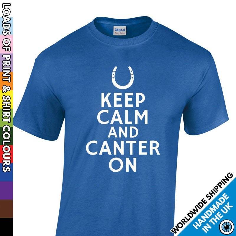 Kinder Halten Ruhe Und Canter Auf T Shirt - Süße Pony-Liebhaber Tshirt Tier Haustier Reit T-Shirt Mädchen Geschenk von MrTsShirts