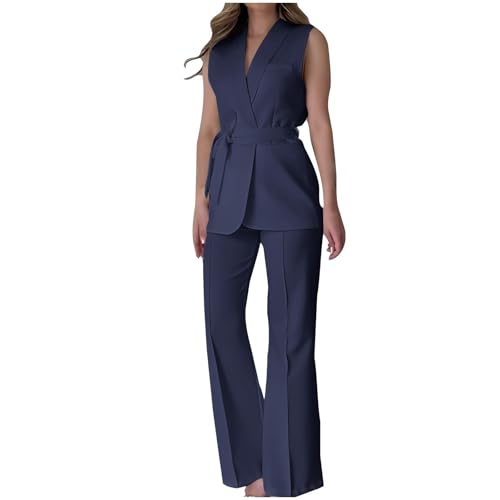 Mrat Damen-Westen- und Hosen-Set, Anzüge, 2-teiliges Set, eleganter Blazer-Anzug, ärmellos, Blazer-Weste, mit Gürtel, weites Bein, Hose, Business, Arbeit, Büro, Anzug, schmale Passform, Anzug für Mrat Damen-Westen- und Hosen-Set, Anzüge, 2-teiliges Set, eleganter Blazer-Anzug, ärmellos, Blazer-Weste, mit Gürtel, weites Bein, Hose, Business, Arbeit, Büro, Anzug, schmale Passform, Anzug für von Mrat
