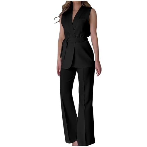 Mrat Damen-Westen- und Hosen-Set, Anzüge, 2-teiliges Set, eleganter Blazer-Anzug, ärmellos, Blazer-Weste, mit Gürtel, weites Bein, Hose, Business, Arbeit, Büro, Anzug, schmale Passform, Anzug für Mrat Damen-Westen- und Hosen-Set, Anzüge, 2-teiliges Set, eleganter Blazer-Anzug, ärmellos, Blazer-Weste, mit Gürtel, weites Bein, Hose, Business, Arbeit, Büro, Anzug, schmale Passform, Anzug für von Mrat