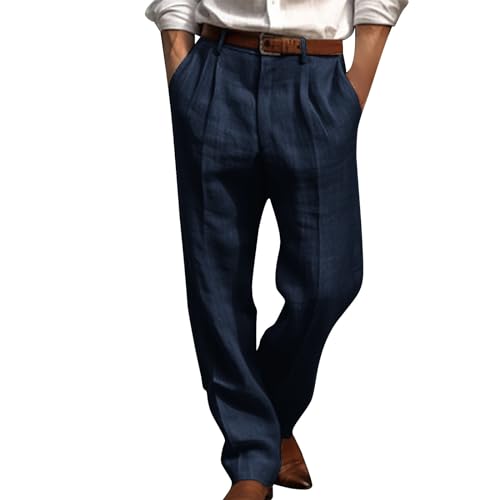 Mrat Herren-Hose, leger, Business, Büro, Arbeitshose, plissiert, elastisch, Stretch-Taille, gerades Bein, schmale Passform, smarte Hose für Herren, bequem, weich, klassisch, knitterarm, Marineblau von Mrat