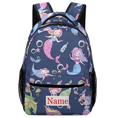 Mraxovid Personalisierbarer Rucksack mit Namen, individuelle Kinder-Schultasche für Jungen, Mädchen, Teenager, Rucksack mit Brustgurt, Meerjungfrau Rucksack von Mraxovid