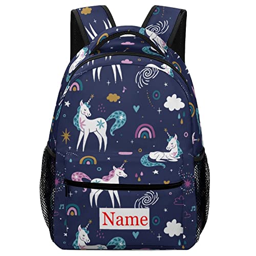 Mraxovid Personalisierbarer Rucksack mit Namen, individuelle Kinder-Schultasche für Jungen, Mädchen, Teenager, Rucksack mit Brustgurt, Rucksack mit Einhorn-Motiv, 4 Stück von Mraxovid