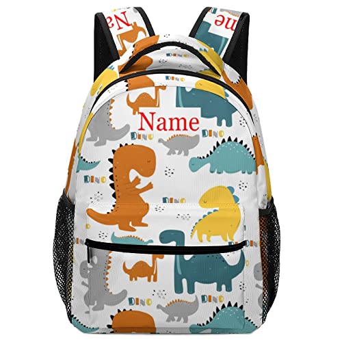 Mraxovid Personalisierbarer Rucksack mit Namen Benutzerdefinierte Kinder Schultasche Jungen Mädchen Teenager Rucksack mit Brustgurt, Dinosaurs Rucksack-3 von Mraxovid