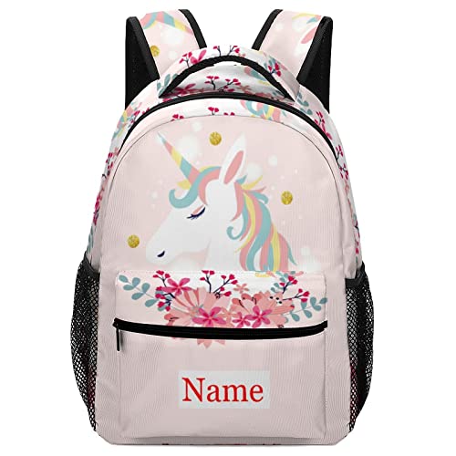 Mraxovid Personalisierbarer Rucksack mit Namen Benutzerdefinierte Kinder Schultasche Jungen Mädchen Teenager Rucksack mit Brustgurt, Einhorn-Rucksack-1 von Mraxovid