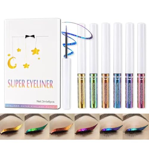6 Farben Chamäleon Flüssiger Lidschatten Metallic Glitzer Schimmer Lidschatten Set Langlebige Wasserdichte Multichrome Lidschatten Make-up Set von Mrettick