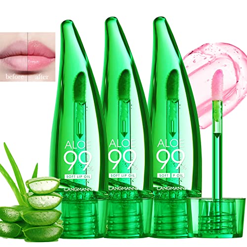 Mrettick 3pcs Aloe Vera Lipgloss, lang anhaltender nahrhafter Lippenbalsam Feuchtigkeitsspendendes Aloe Vera Lippenöl, farbwechselnder Lippenstift getöntes Lippenbalsam-Set Lip Balm Set von Mrettick