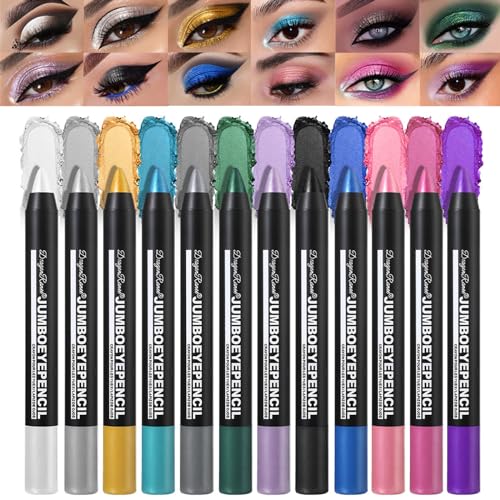 Mrettick 12 Farben Lidschatten Schimmer Stick, 2024 Neuer Lidschattenstift Wasserdichter Glitzer Lidschatten Eyeliner Stift, Wasserdichter Lidschatten Schimmer Stick Langlebiger Lidschattenstift von Mrettick
