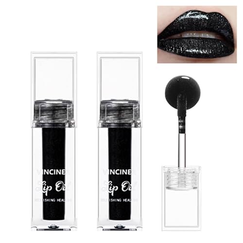 Mrettick 2PCS Black Glitter Lipgloss, Diamond Shimmer Lippenstift, High Pigment wasserdichte langlebige Lippenstifte, funkelnder glänzender flüssiger Lippenstift Lipgloss für Frauen Lippenöl von Mrettick
