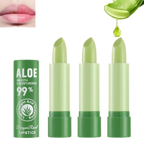 Mrettick 3 pcs Aloe Vera Farbwechsel-Lippenstift, lang anhaltende Lippenpflege nahrhafter Plumper Lippenbalsam Feuchtigkeitscreme Magic PH Temperatur Farbwechsel Lipgloss Make-up Set für Frauen von Mrettick