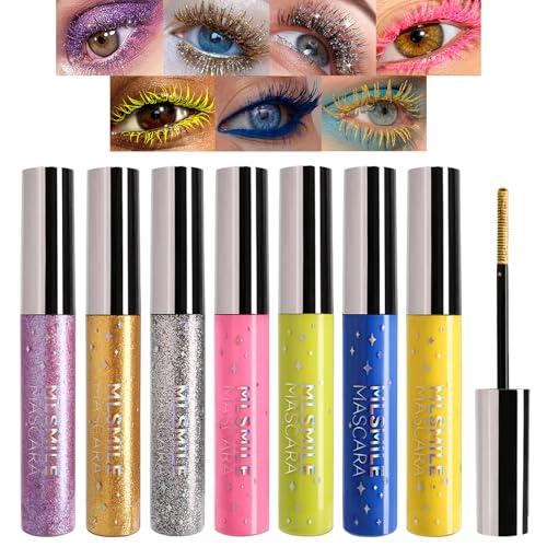 Mrettick 7 Farben Farbige Wimperntusche Set für Wimpern, Rosa Lila Blau Gelb Weiß Bunte Wasserdichte Wimperntusche Charmante lang anhaltende voluminöse Wimperntusche Augen-Make-up von Mrettick