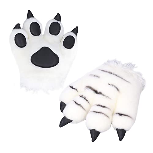 Mrisata 1 Stücke Tier Pfote Klaue Kostüm Cosplay Handschuh für Erwachsene Kinder Party Cosplay Zubehör Braun Tiger Korn Stil(Weiß) von Mrisata