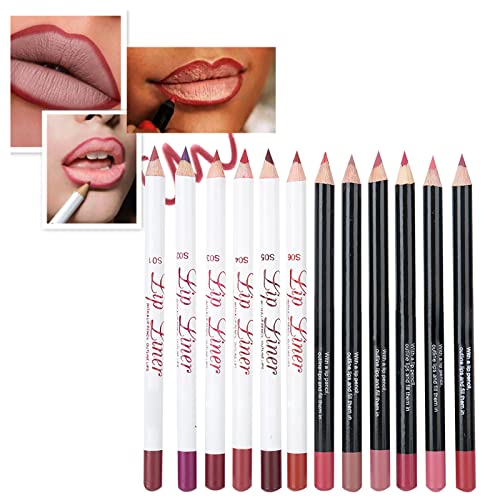 Mrisata Christmas Upgrade Schwarz-Weiß-Matt-Lipliner, Holzstange, Wasserdichter Lippenstiftstift, Langlebig und Einfach zu Färben, 12 Farben/Set von Mrisata