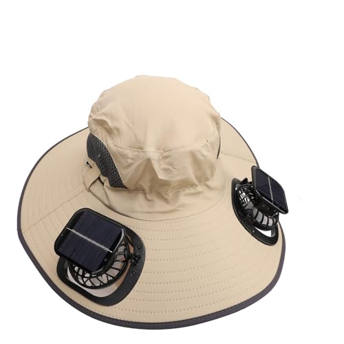 Mrisata Sonnenhüte für Männer mit 2 Solarweitkrempe Solar Fan Outdoor Wide Rand UPF 50+ Sonnenschutzmischhut - Abnehmbar und USB -Ladefächer (Khaki) von Mrisata