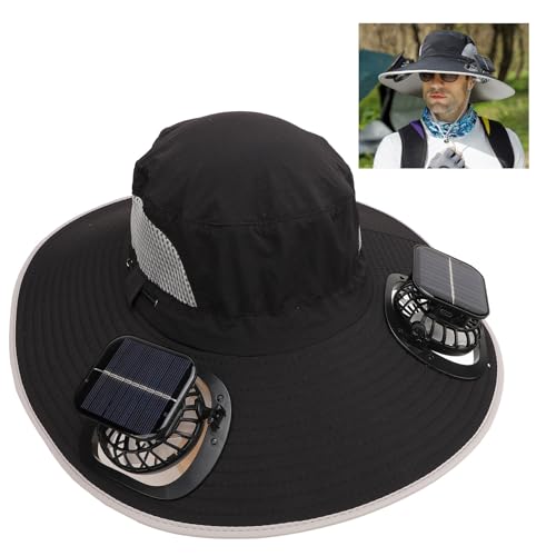 Mrisata Sonnenhüte für Männer mit 2 Solarweitkrempe Solar Fan Outdoor Wide Rand UPF 50+ Sonnenschutzmischhut - Abnehmbar und USB -Ladefächer (Schwarz) von Mrisata