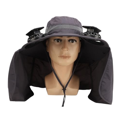 Mrisata Sonnenhüte für Männer mit 2 Solarweitkrempe Solar Fan Outdoor Wide Rand UPF 50+ Sonnenschutzmischhut - Abnehmbar und USB -Ladefächer von Mrisata