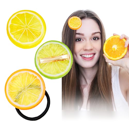 Mritrit 6 Stück Künstliche Früchte Zitronen Haarspangen für Damen, Süße Haargummi Klein für Mädchen, Orange/Gelb/Grün Hair Clips, Haarklammer, Haarschmuck für Karnevals Party Frisur von Mritrit