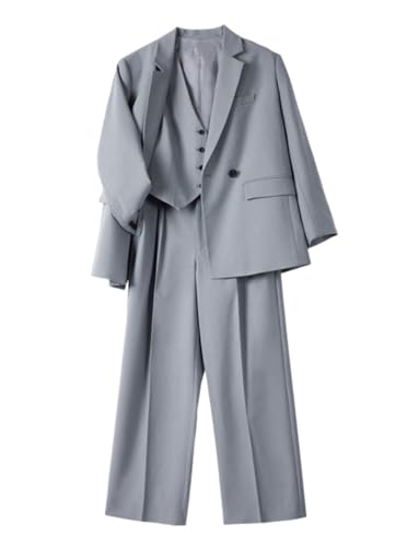 Mrjitor Damen Dreiteiliger Anzug Zweireihige Jacke Weite Hosenbeine mit einreihiger Weste für Party Prom Business von Mrjitor