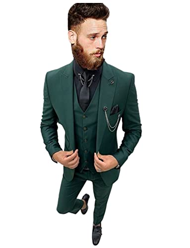 Mrjitor Herren Formaler dreiteiliger Smoking-Anzug mit Spitzenrevers für die Hochzeit,Freizeitjacke,Weste und Hose von Mrjitor