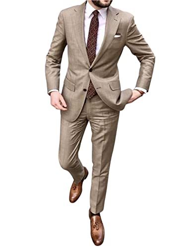 Mrjitor Herren Geschäft Tägliches Abendessen 2-teiliger Smoking Zwei Knöpfe Kerbe Anzugset Satz von Mrjitor