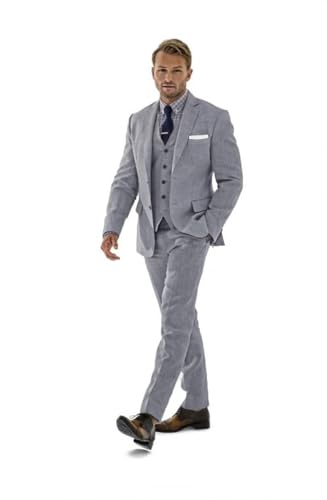 Herren 3 Stück Leinenanzug Casual Slim Fit Anzüge Retro Hochzeit Abschlussball Smoking Sommer Strand Party Blazer Weste Hosen Set, Gray, XX-Large von Mrkotyin