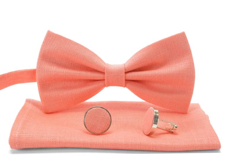 Handgemachte Leinen Fliege Coral Salmon Krawatte von Mrlinentie