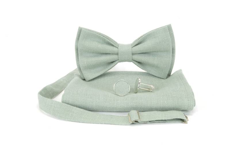 Handgefertigte Hellgrüne Leinenfliege Hochzeit Groomsmen Krawatte von Mrlinentie