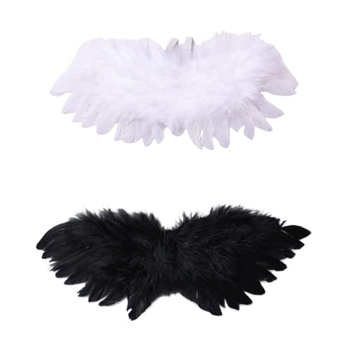 Mrltau 2 Pcs Engel & Teufel Flügel Spitze Set Für Vinyl Plush Toy, 25 X 10 Cm, Kompatibel mit Vinyl Plush Toy Kleidung Kompatibel mit Vinyl Plush Toy Zubehör Puppenzubehör(Weiß+Schwarz) von Mrltau