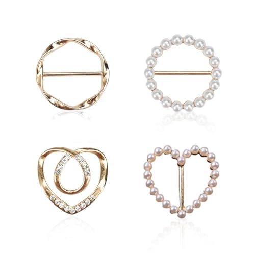 Mrltau 4 Stück Damen Metall T Shirt Clip, Broschen & Anstecknadeln für Damen, Gürtelschnalle Damen, Flex Clip Kleidung, Brosche Ausschnitt Verkleinern, Kleider Clip von Mrltau