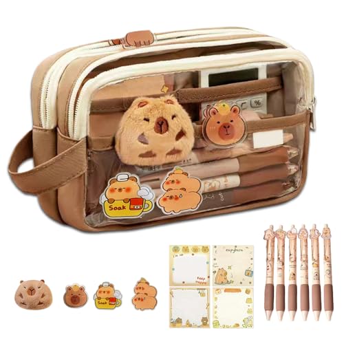 Mrltau Capybara Federmäppchen mit 6 Capybara Stifte & Capybara Kuscheltier & Capybara Sachen, 5 Schichten, Große Öffnung, Kawaii Capybara Mäppchen Aesthetic, Cute Capybara Pen Set von Mrltau