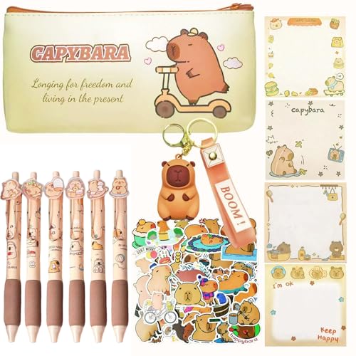 Mrltau Capybara Federmäppchen mit Capybara Sticker & Capybara Schlüsselanhänger & Capybara Sachen & Capybara Stifte, Capybara Mäppchen Geschenk für Mädchen Jungen, Cute Capybara Pen Set von Mrltau