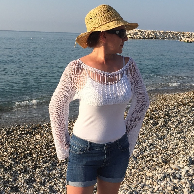 Abgeschnittenachsel, Abgeschnitten Pullover, Weißer Sommer Sommerkleidung, Handgestrickte Lose Strickwickeln, Stricken Tragen Abgeschnittenachsel, Abgeschnitten Pullover, Weißer Sommer Sommerkleidung, Handgestrickte Lose Strickwickeln, Stricken Tragen von Mrlworks