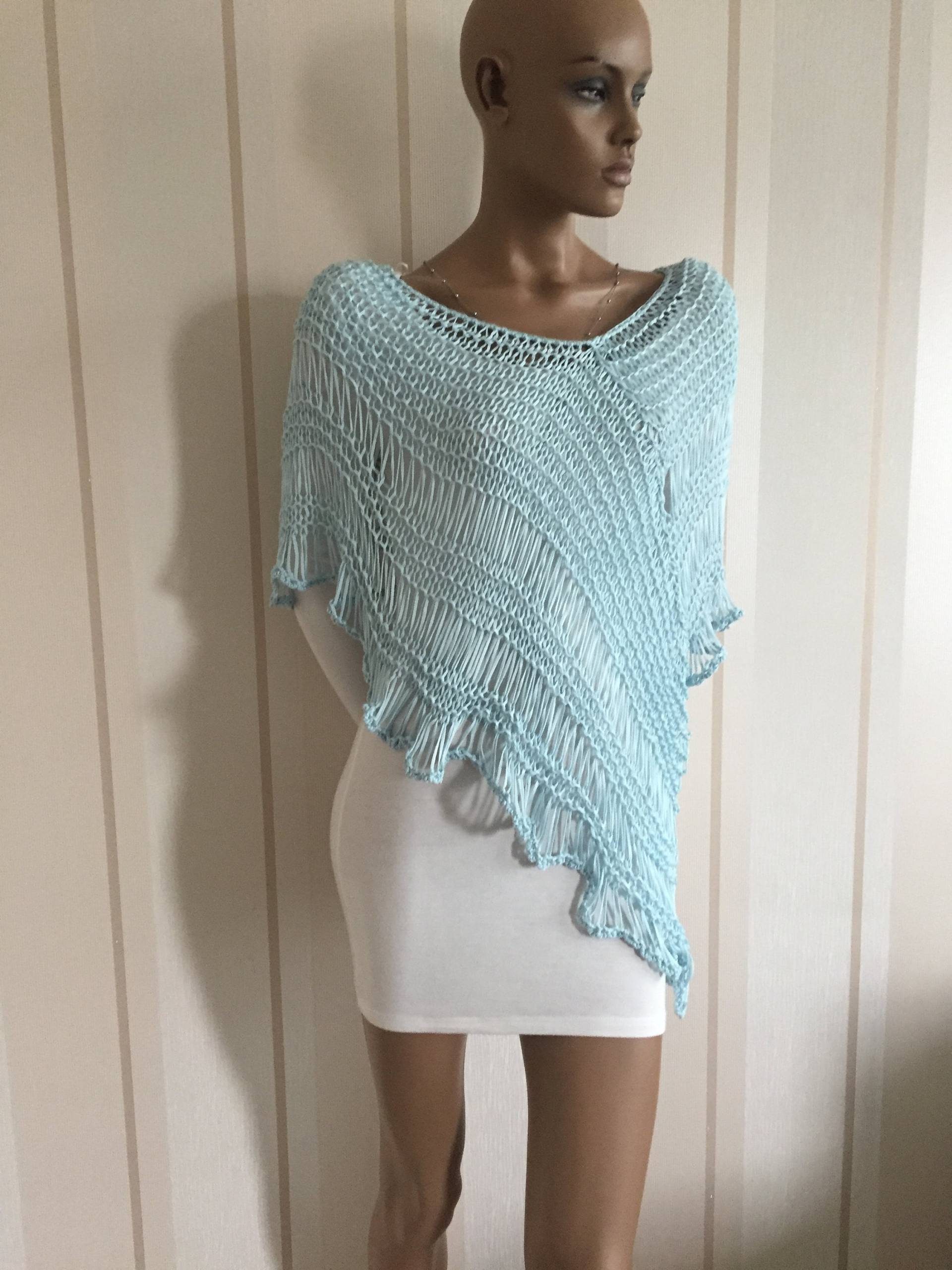 Sommer Poncho, Baumwolle Strick Poncho Shrug Schal Umhang Cape, Blaues Top, Damenmode Sommer Poncho, Baumwolle Strick Poncho Shrug Schal Umhang Cape, Blaues Top, Damenmode von Mrlworks