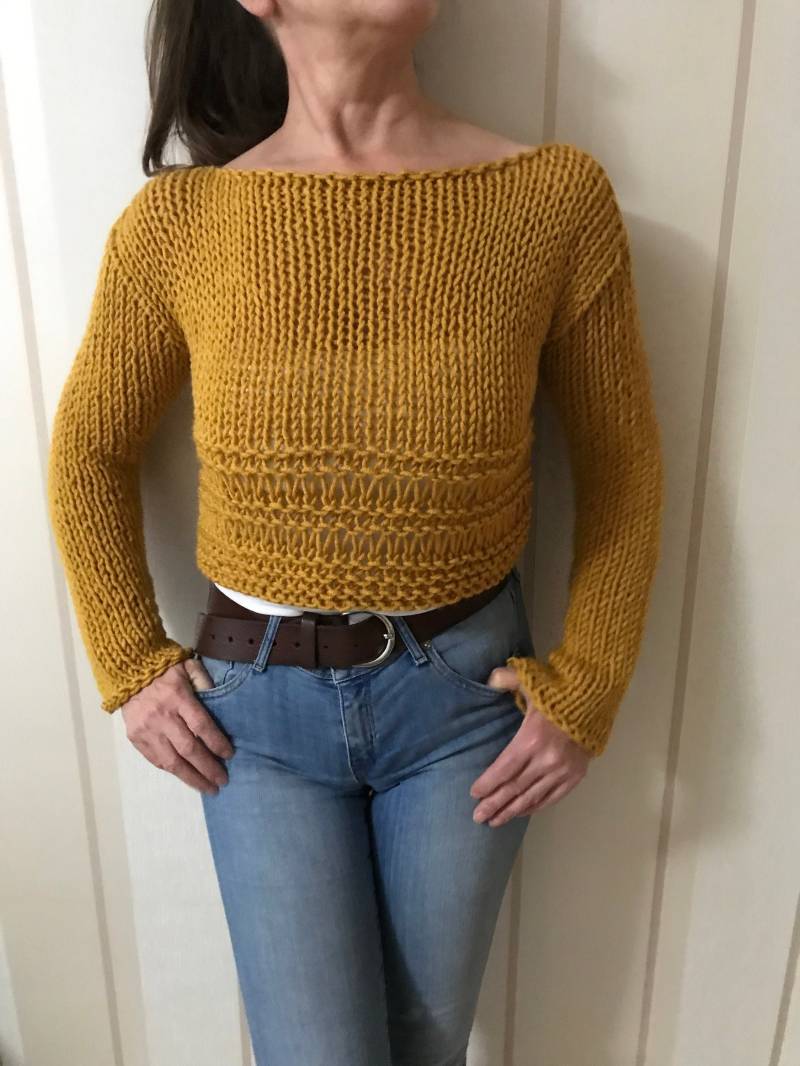 strick Pullover Crop Top Kurzer Wollpullover Wintertrends Senf Damen Oberteil Mode Gemütliches Winter Warmer Boho von Mrlworks