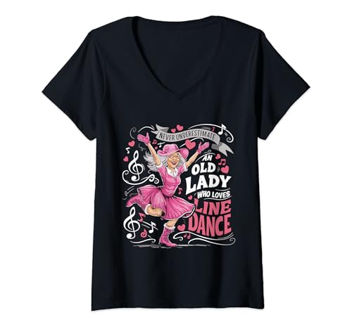 Damen Unterschätzen Sie niemals eine alte Dame, die Line Dance T-Shirt mit V-Ausschnitt von Mrpotts73 Line Dance