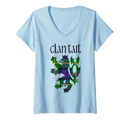 Damen Clan Tait Tartan schottischer Familienname Scotland Pride T-Shirt mit V-Ausschnitt Damen Clan Tait Tartan schottischer Familienname Scotland Pride T-Shirt mit V-Ausschnitt von Mrpotts73 Schottischer Löwe