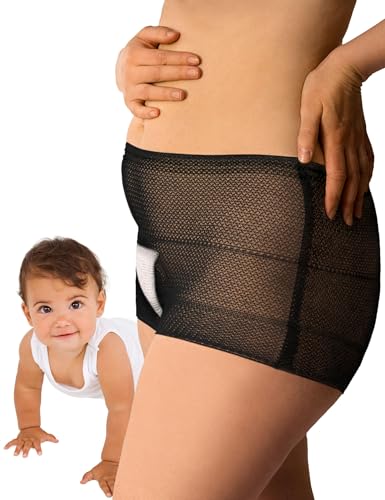 Mrs. Mum Wochenbett Unterwäsche I Made in EU I ÖkoTex I 8er Wöchnerinnen Slips zur Fixierung von Wochenbett Binden nach Geburt I Farbe: schwarz I Recyceltes Garn von Mrs. Mum