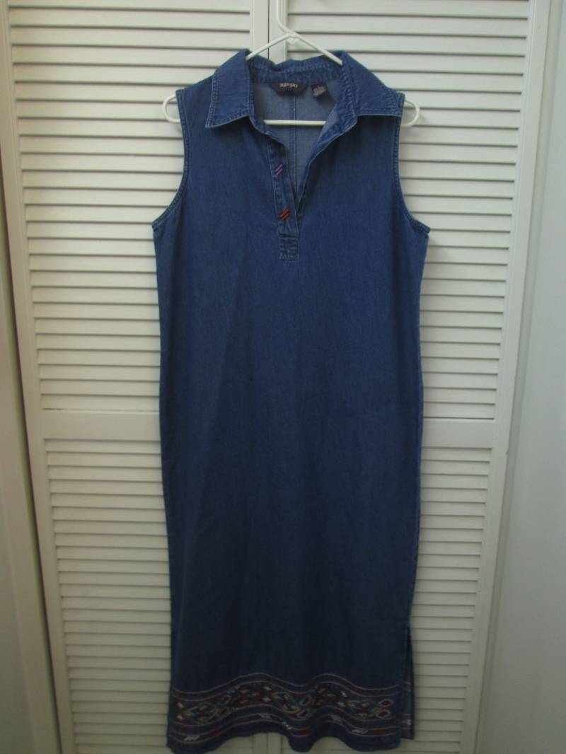 Jahrgang Einzigartige Pullover Maxi Bestickt Saum Jeans Kurzen Ärmeln Maxi-Kleid. Agapo Label Made in Indien Kleinere Größe Large von MrsHummelsBasement