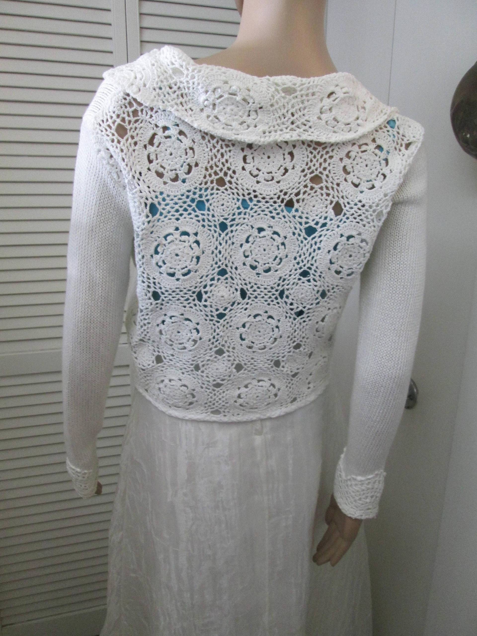 Vintage-Baumwolle Gehäkelt Und Viskose Gestrickt Weiß Abend Pullover Perlen Strass Spange. Alaris Label Made in Usa Voller Häkeln Zurück Hals von MrsHummelsBasement