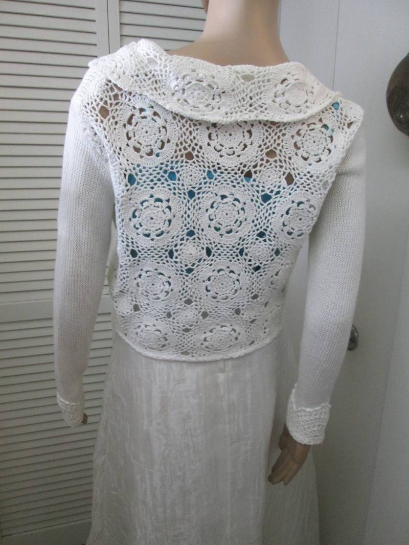 Vintage-Baumwolle Gehäkelt Und Viskose Gestrickt Weiß Abend Pullover Perlen Strass Spange. Alaris Label Made in Usa Voller Häkeln Zurück Hals von MrsHummelsBasement