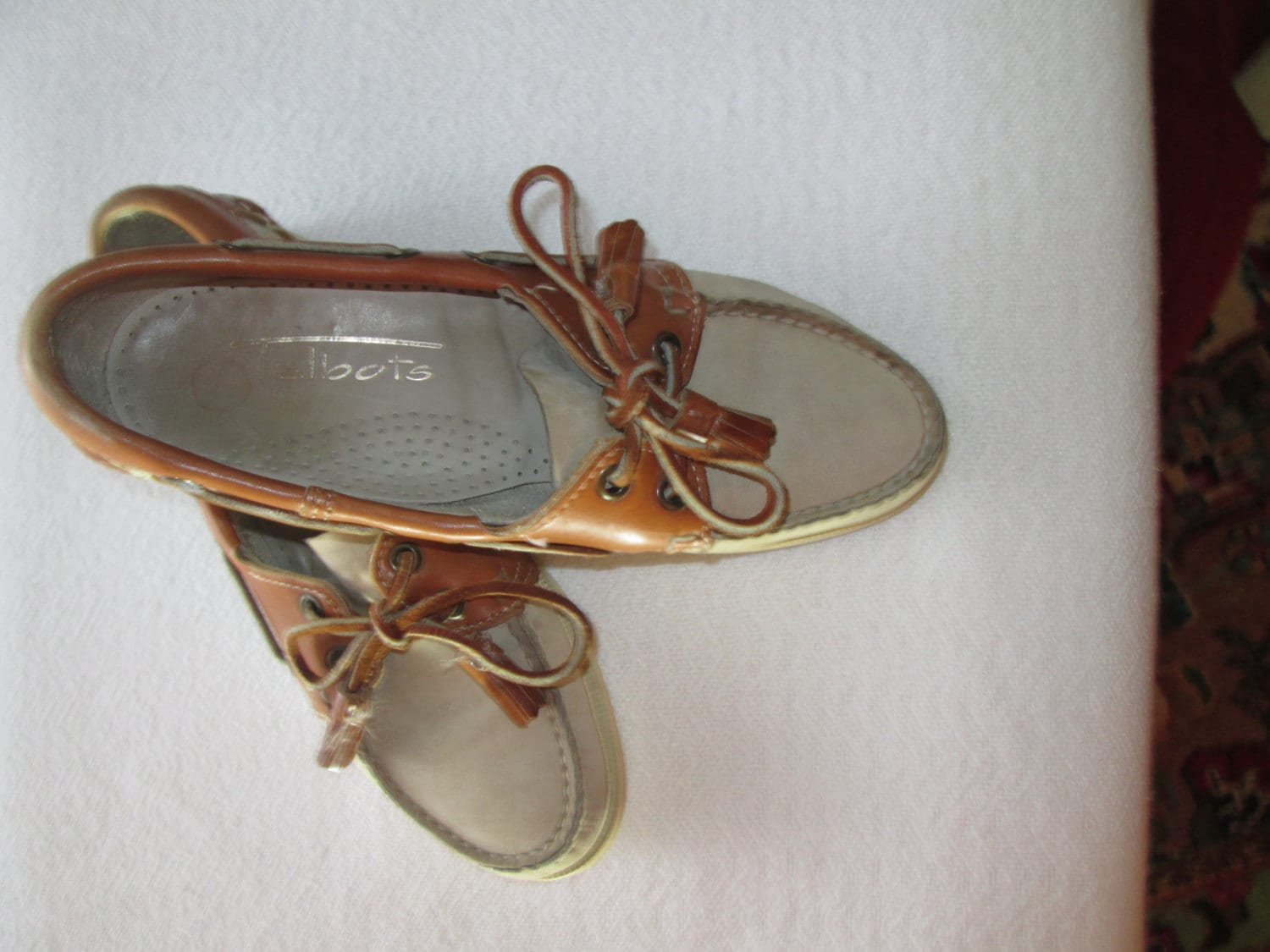 Vintage Talbots Beige Wildleder Und Braun Quaste Krawatte Leder Deck Boot Segeln Preppy Schuhe. Größe 6 1/2 M von MrsHummelsBasement