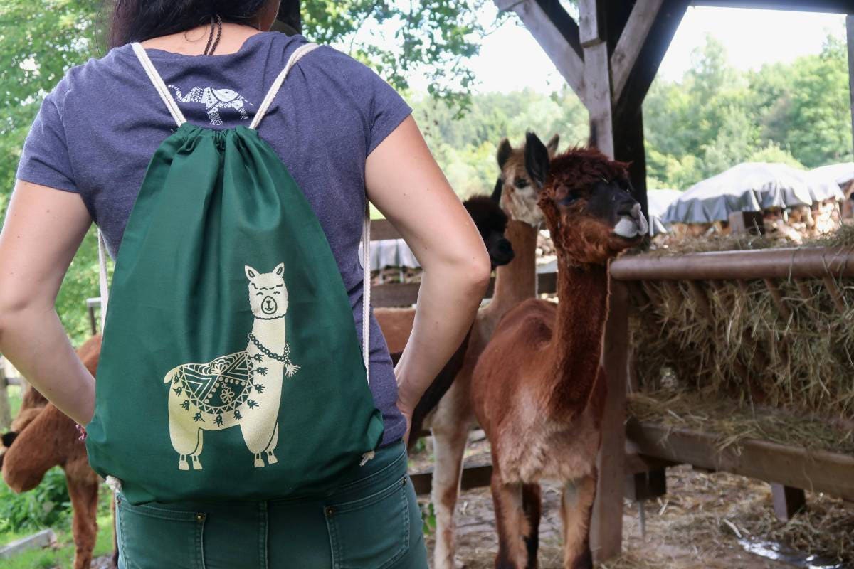 Alpaca Bag - Golden /Alpaka Turnbeutel Gold Rucksack Beutel Handprinted von MrsSoleilMrsLune