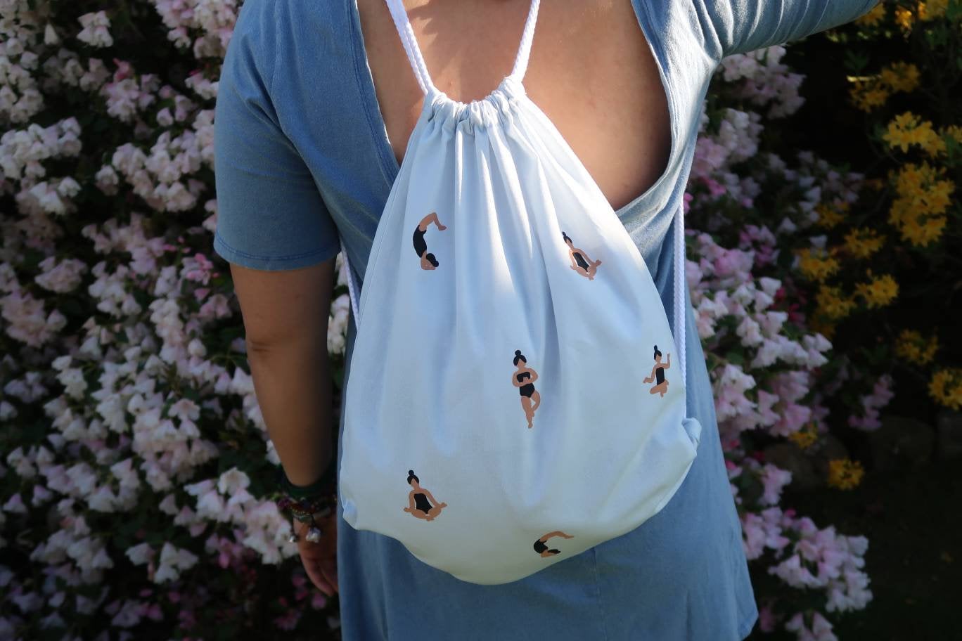 Tasche Yoga Frauen Turnbeutel - Pastellgrün & Pastellblau Handbedruckt von MrsSoleilMrsLune