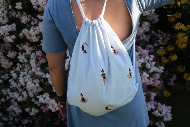 Tasche Yoga Frauen Turnbeutel - Pastellgrün & Pastellblau Handbedruckt von MrsSoleilMrsLune