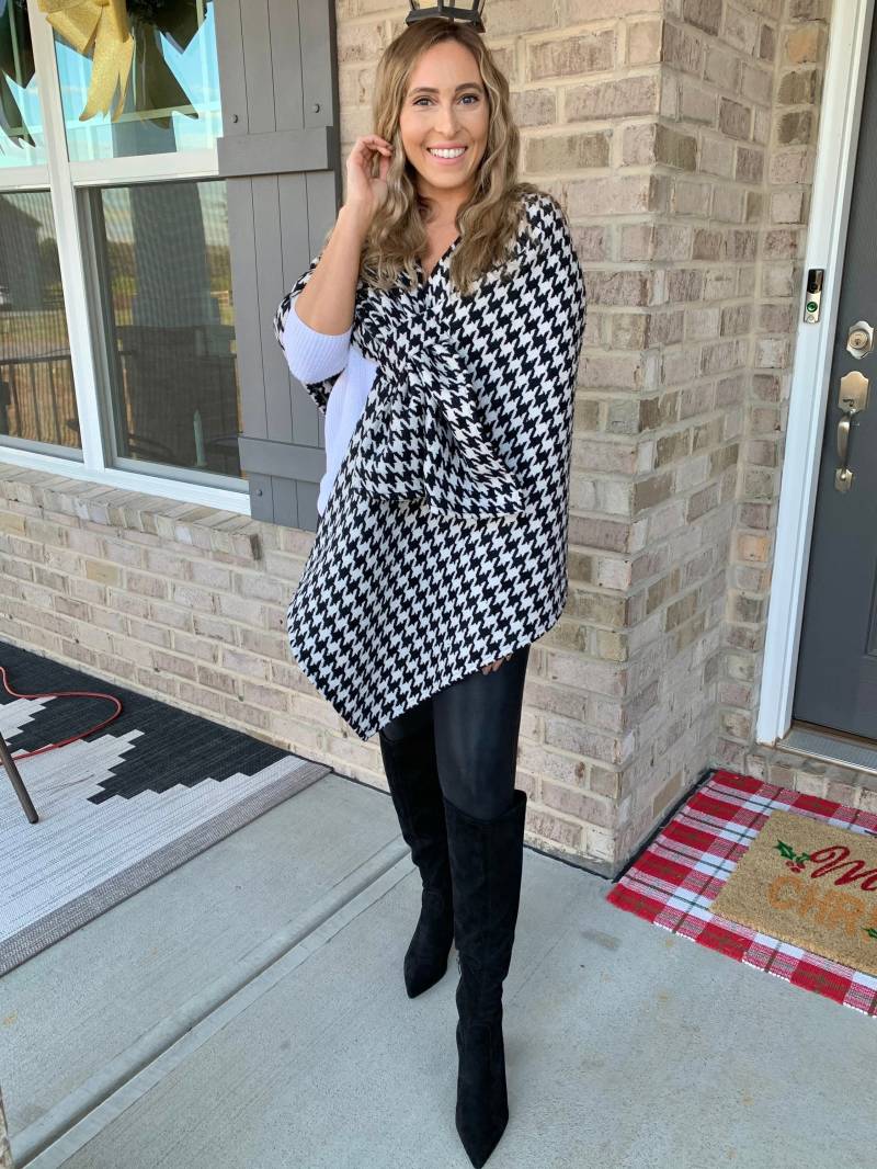 Odette Wrap Houndstooth Damen Wolle Wickeln Cape Schwarz Weiß Druck Herbst Und Winter Mantel Schal Handgefertigt von Mrsdesignerella