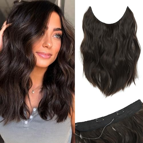 Hair Extensions Black with Adjustable Size Removable Clips Invisible Secret Hair Extension 12inch One Piece Synthetic Natural Brown Curly Hair Pieces for Women von Ms Taj