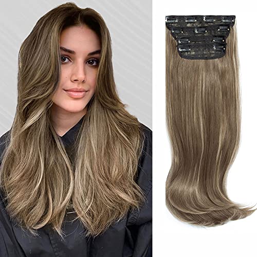 MS TAJ Clip in Hair Extensions 4PCS Hair Extensions clip in Haarverlängerungen 50 cm Synthetic Brown with Blonde Highlights Hair for Women MS TAJ Clip in Hair Extensions 4PCS Hair Extensions clip in Haarverlängerungen 50 cm Synthetic Brown with Blonde Highlights Hair for Women von Ms Taj