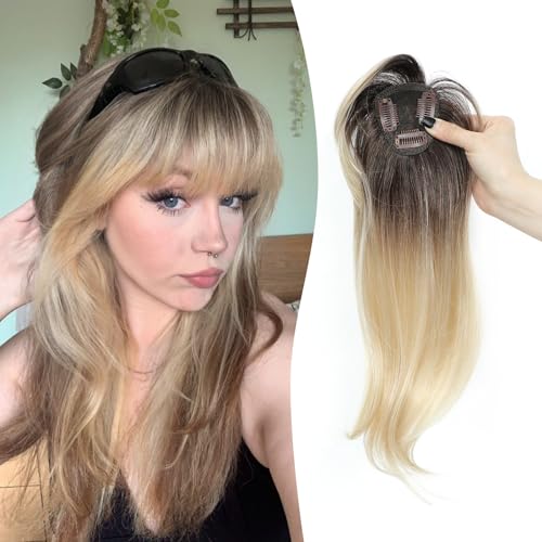 MS TAJ Pony Echthaar Clip in Fringe French 360°Bangs,Haarfransen in Clip-Extensions Blonde with Dark root Haarverlängerungen Synthetic Verlängerung für Frauen MS TAJ Pony Echthaar Clip in Fringe French 360°Bangs,Haarfransen in Clip-Extensions Blonde with Dark root Haarverlängerungen Synthetic Verlängerung für Frauen von Ms Taj